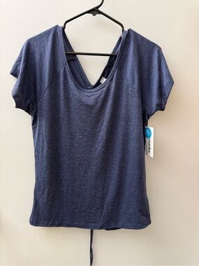 Marika Navy Short Sleeve V-Back Athletic Tee.  E-26